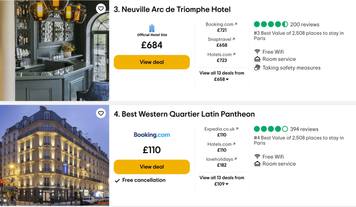 Tripadvisor hotel listings