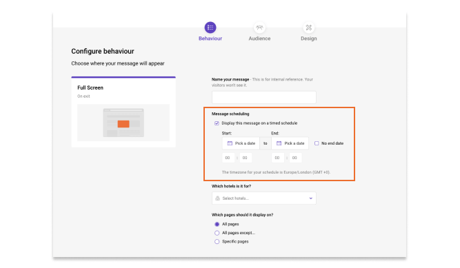 Triptease Message Builder highlighting the scheduling feature