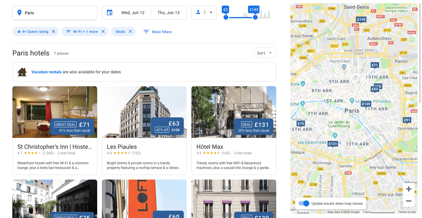 Google hotel search site