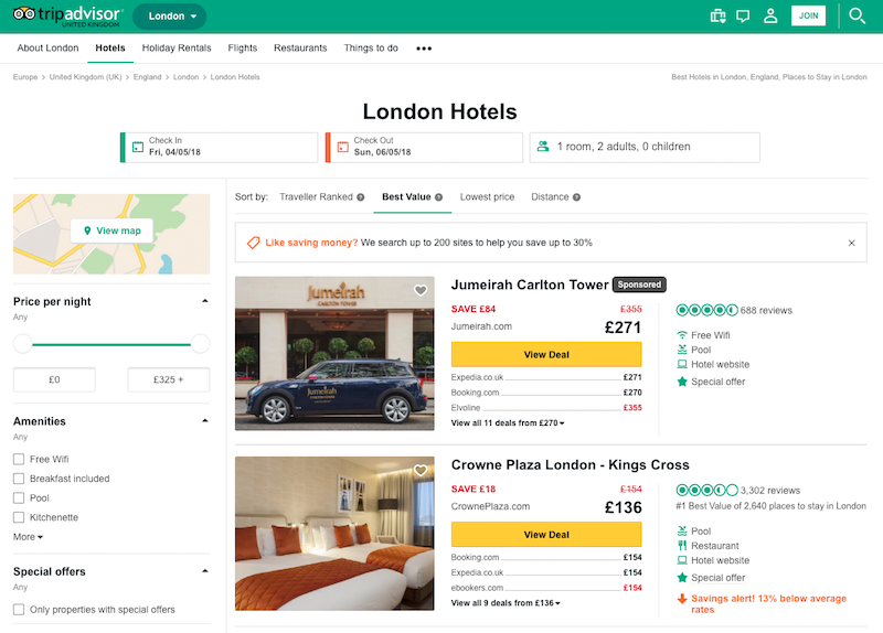 TripAdvisor Sponsored Placements - London